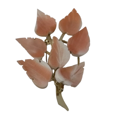 Vintage  Womens Brooch Carved  Peach Shell Leaves