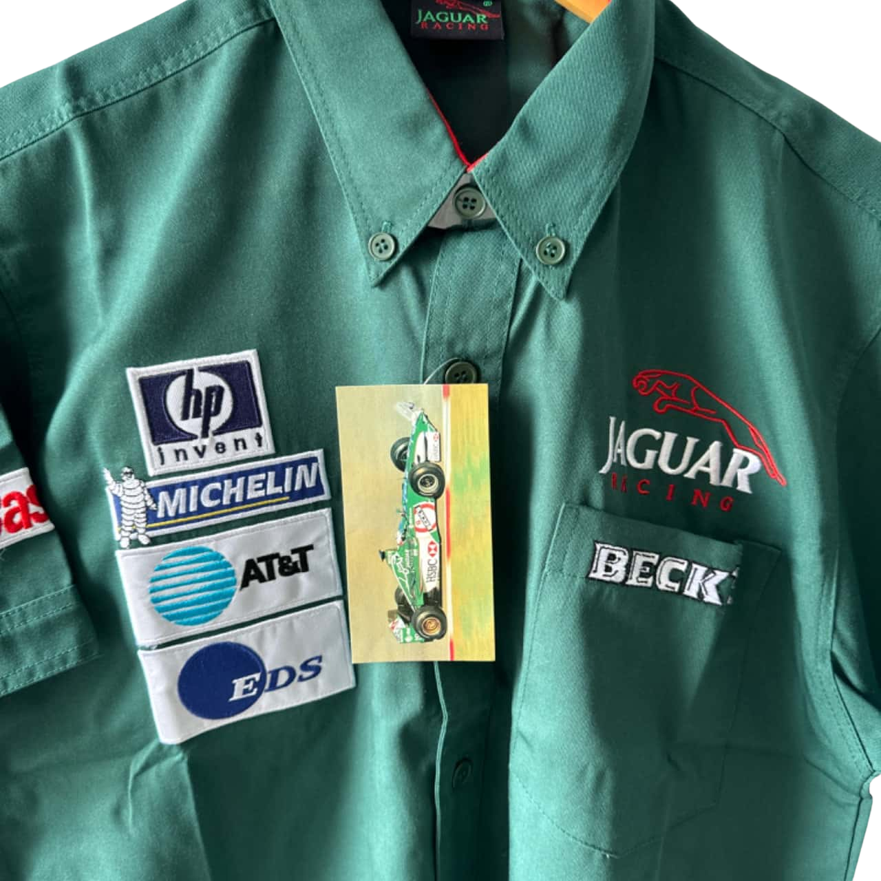 00s JAGUAR RACING ピットシャツ 半袖 L 緑 刺繍 企業ロゴ Jaguar Racing Mens Size L Short Sleeve Green / Multicoloured (s)