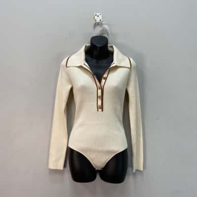 Sheike Womens  Size M Ribbed Bodysuit Brown / Cream 