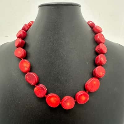 Red Coral  Womens Beaded Necklace 