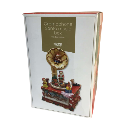 Gramophone Santa Music Box Wind Up 