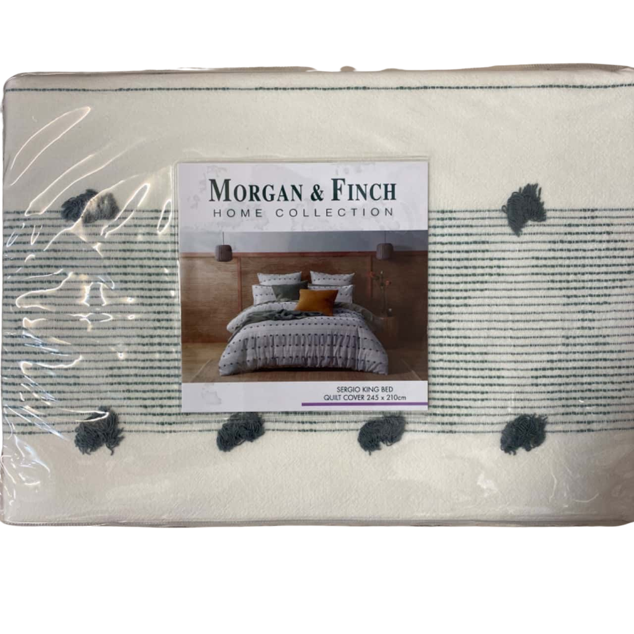 & Finch King Bed Quilt Cover White/Green(s)