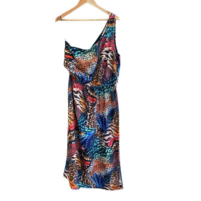 Katies Womens Size 14 Party Dress One Shoulder Animal print 