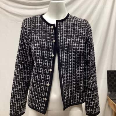  Womens Open Jacket Black  / Checked / White 