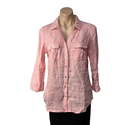 Suzannegrae Womens Size 10 Salmon Pink 100% Linen 3/4 Sleeve Button Up Shirt 