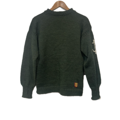 Guernsey Unisex Jumper Size 40 Green Wool with Guernsey Coat of Arms