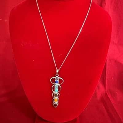  Women's Silver Tone 7 Charka Pendant on a 925 Silver Chain Necklace 