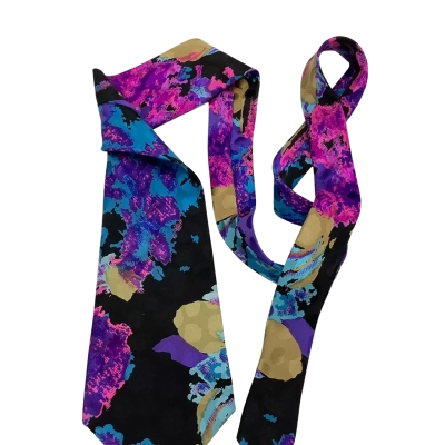 Santostefano Mens Silk Tie  Made in Italy Black  / Multicoloured 