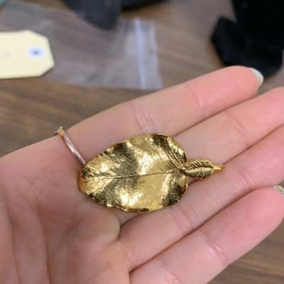  Womens Gold dipped natural leaf Pendant 