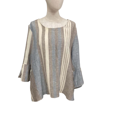J Generation Made in Australia Size 16 3/4 Sleeve Top Blue / Cream / Grey 