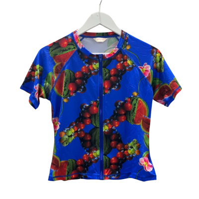 Gorman x Hattie Molloy Women's Size 12 Still life Zip Through Top Blue / Multicoloured / Pattern 