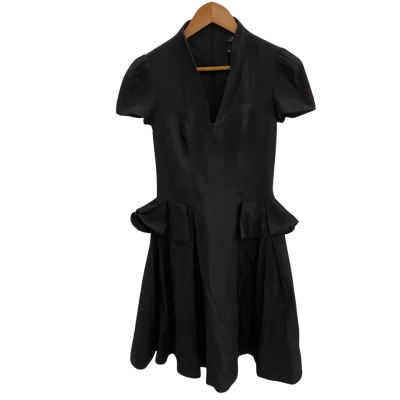 Cue Womens Size 6 Short-Sleeve Midi Dress With Ruffle Detail Black  