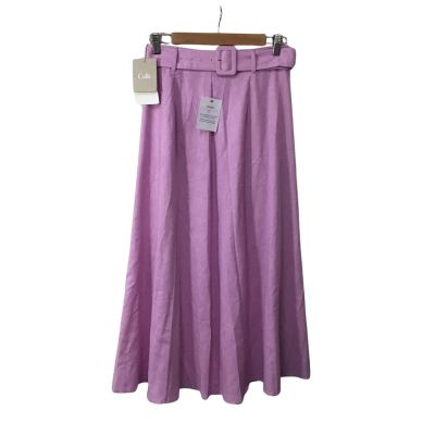 Calli Womens Size 8 Lilac 100% Linen A-Line Midi Skirt with Belt (new)