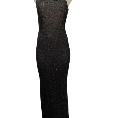 White Fox Womens  Size M Sequin Knit Maxi Dress Black  