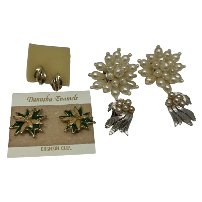  Vintage Womens Clip on Earrings x4 Multicoloured 