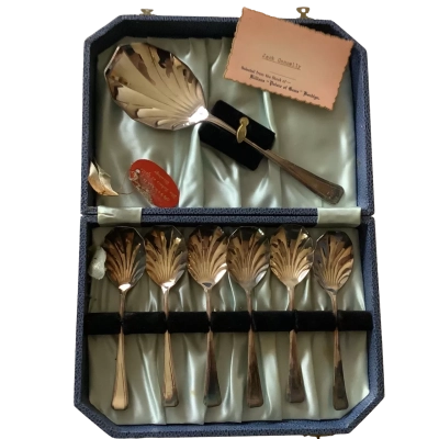 As Donated*. Arthur Price.  High Quality Silver Plated Seven Piece, Shell Spoon Set. 