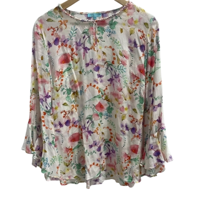 Blue Illusion Silk Floral Top  Size L 