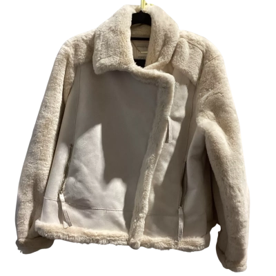 Forever New Womens  Size 16 Faux Fur Coat Beige Zipper Front