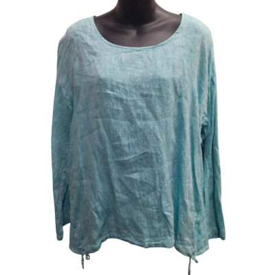 HAMMOCK & VINE Size 18 Long Sleeve 100% Linen Top in Aqua