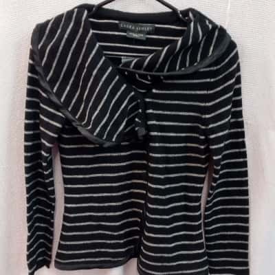 Laura Ashley Womens  Size S Long Sleeve Top Black / White/Striped 