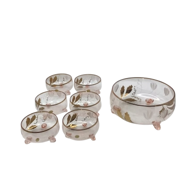 Fine Pink Glass Made in Poland Desert Setting L/Bowl + 6 Bowls LSCH