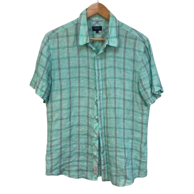 Sportscraft Mens Size M Short Sleeve Turquoise Striped Shirt