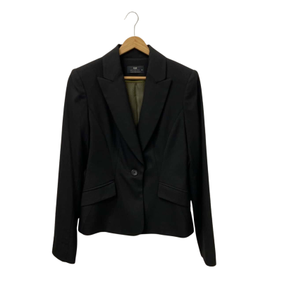 Cue Womens  Size 10 Blazer Black Pin Striped