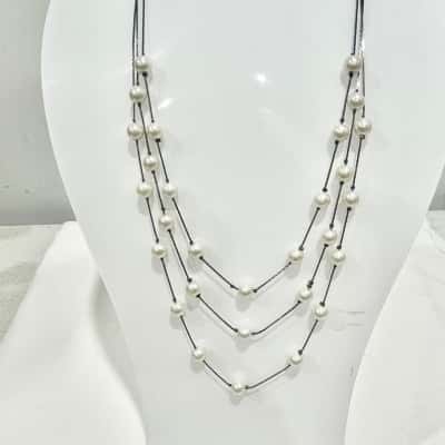 Triple Strand Faux Pearl Necklace