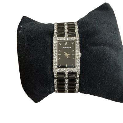 PIERRE CARDIN Black and Rhinestone watch