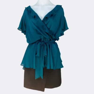 City Chic - Jade Frills Wrap Top (Size M)