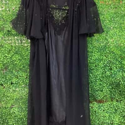  Sheer nightgown & satin negligee set in black 