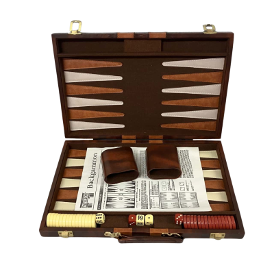 Vintage Backgammon Suitcase Game - 15”x10” Brown and Cream