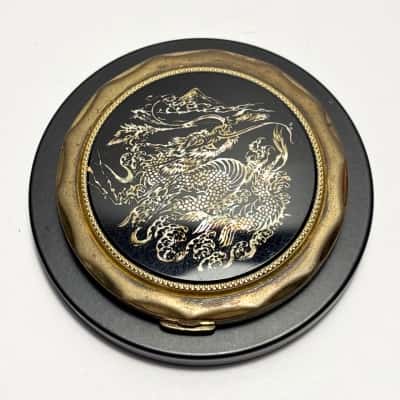 Gorgeous Japanese Damascene Chokin Black Lacquer Dragon Compact