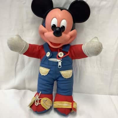 1989 Vintage Disney Learn-To-Dress Mickey (leaning plush toy) 