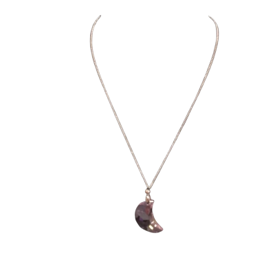  Women’s Pink Crystal Moon Necklace with Silver Plated Chain