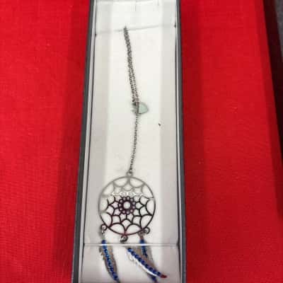 Silver Tone Dream Catcher with Blue Crystals Accent