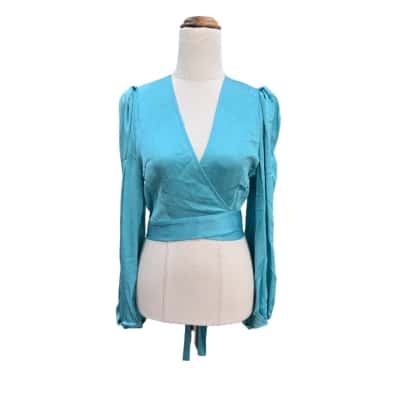 Scanlan Theodore Crossover Wrap Blouse Size S Aqua