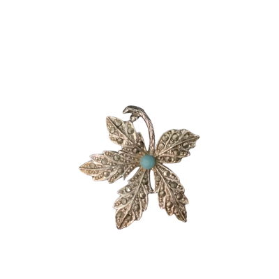  Silver Tone Faux Marcasite Brooch with Turquoise Enamel Centre