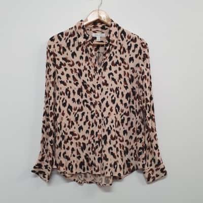 David Jones Women's Size S Animal Print Crepe Blouse Camel - New With Tags