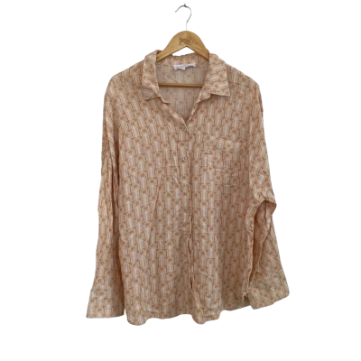 White Closet Womens  Size 14 Button Up Top / Long Sleeve Top Beige / Orange / White 