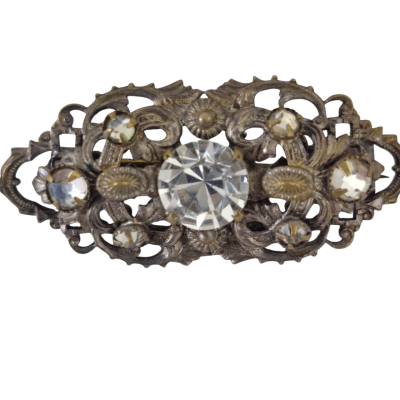  Womens domed filigree brooch with rhinestones 