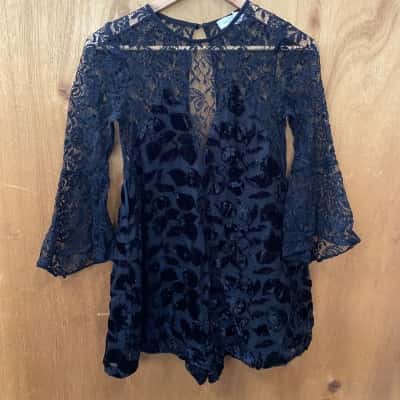 Alice McCall Black Lace Leaf Patterned Playsuit Size 4