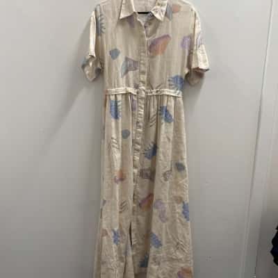 Jag Size M Linen Short Sleeve Multicoloured Dress  
