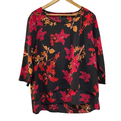 Liz Jordan Womens  Size 16 Floral Top Black  / Red RRP $ 99.99