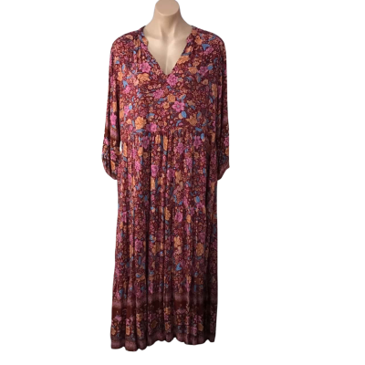 New U Collection Womens Size XXL Dark Red / Blue / Orange / Pink Floral Maxi Dress 