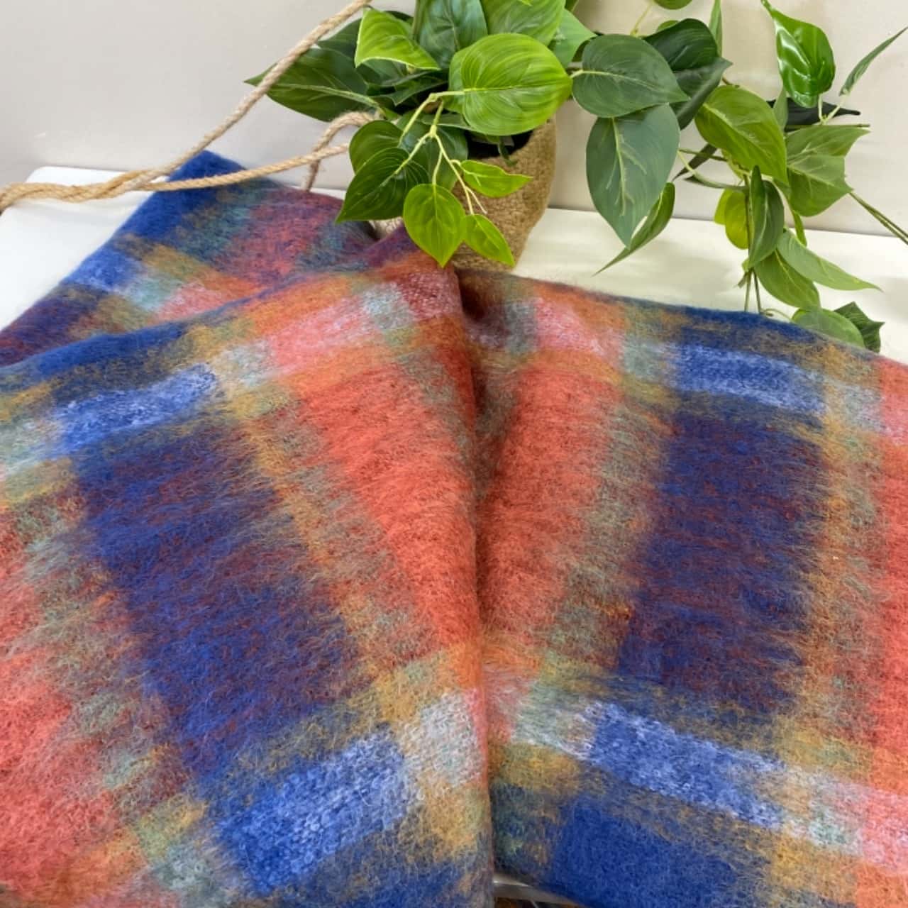 オーストラリア製ピュアモヘア膝掛けst.albans StAlbansMohairMochaCheckKneeRu