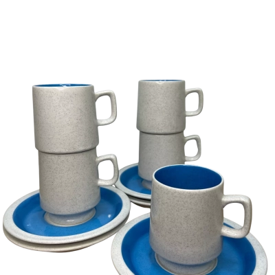 Vintage Japan Teetime Stamped Porcelana Ware Mug and Saucer Set of 5