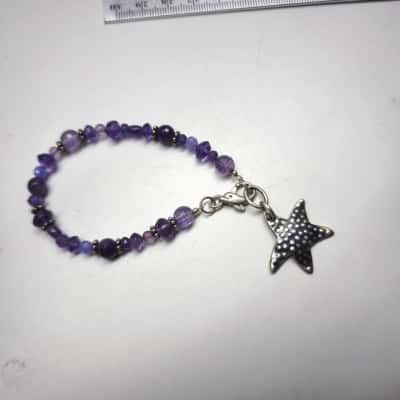 Womens 925 Sterling Silver Crystal Amethyst With Starfish Bracelet 