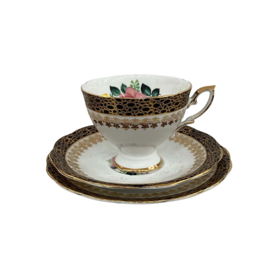 Royal Standard Black and Gold Tea Cup Triplet Vintage 
