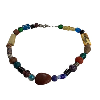 Boho Eclectic beaded necklace - mixed materials & colours
